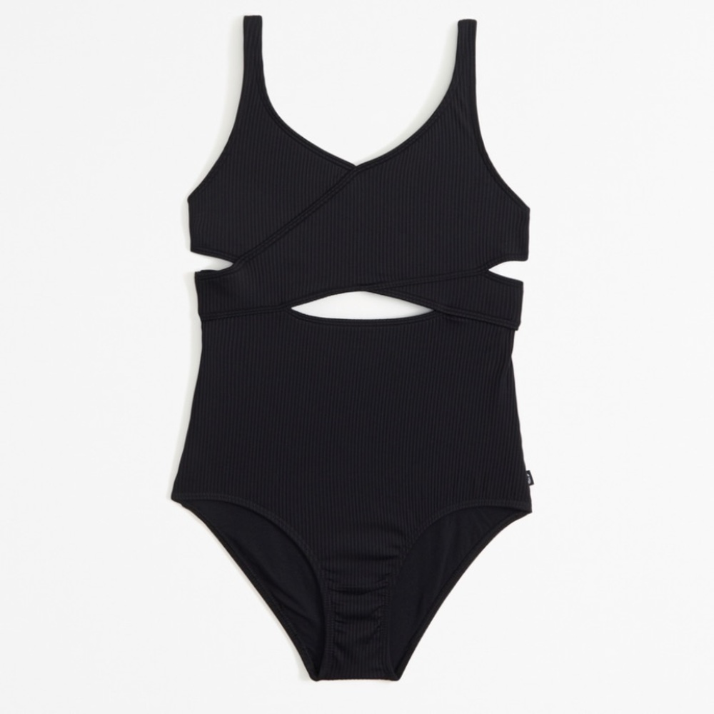 Abbercrombie • Low Wrap One-Piece Swimsuit in Black, Size 9/10